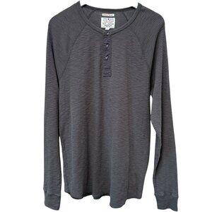 Lucky Brand Lived In Thermal Henley Mens Large Gray Long Sleeve Waffle Knit